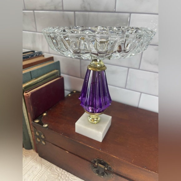 Vintage Crystal and Marble Italian Made Hollywood Regency Pedestal Ashtray - Picture 6 of 12
